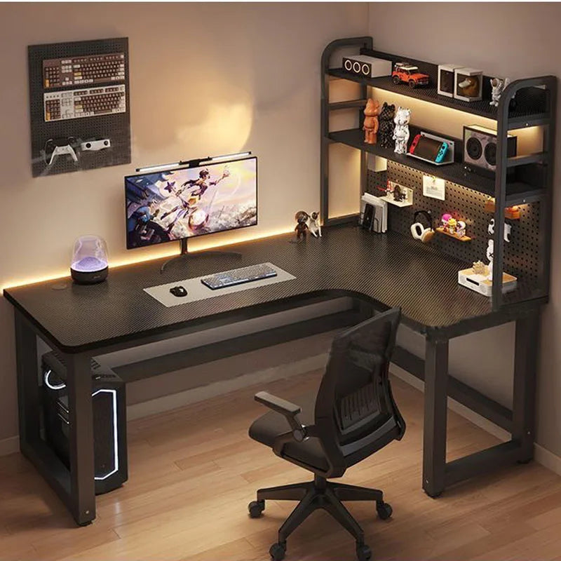 Forgewood L-Shaped Desk with Bookshelf & Pegboard Storage