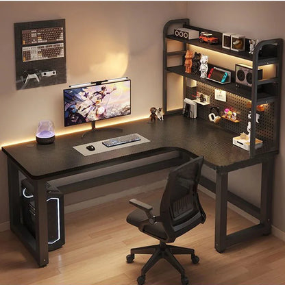 Forgewood L-Shaped Desk with Bookshelf & Pegboard Storage