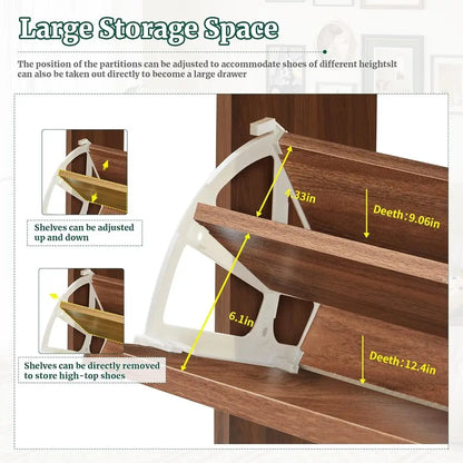 Walnut 4-Door Shoe Cabinet