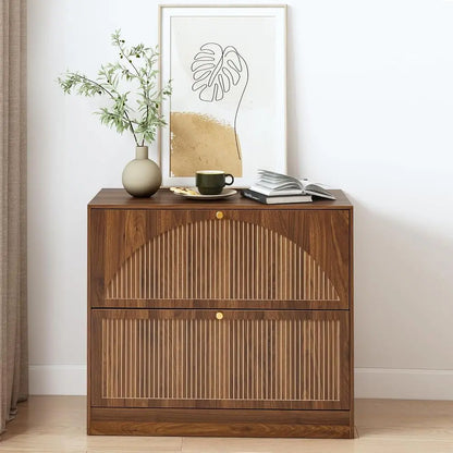 Premium Walnut Filing Cabinet with Fluted Drawers & Spacious Storage