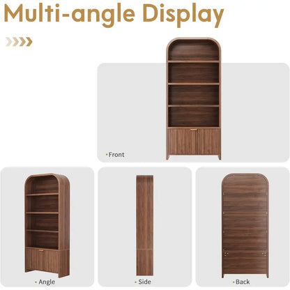 Arched Wood Bookcase with Drawer & Open Display Shelves