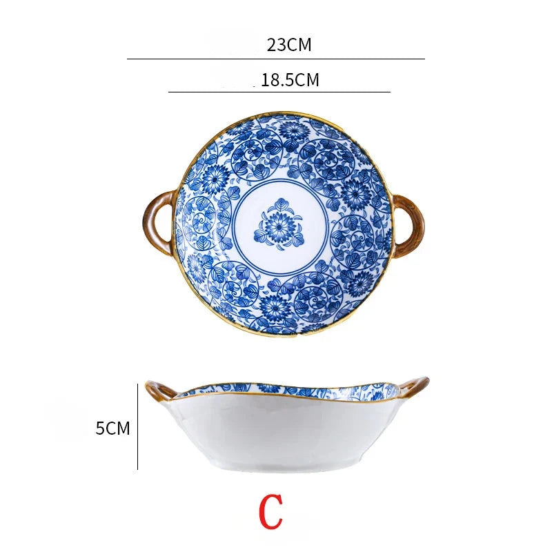 Japanese Ceramic Noodle Bowl w/ Handles