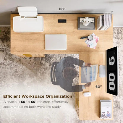 L-Shaped Desk with Charging Station