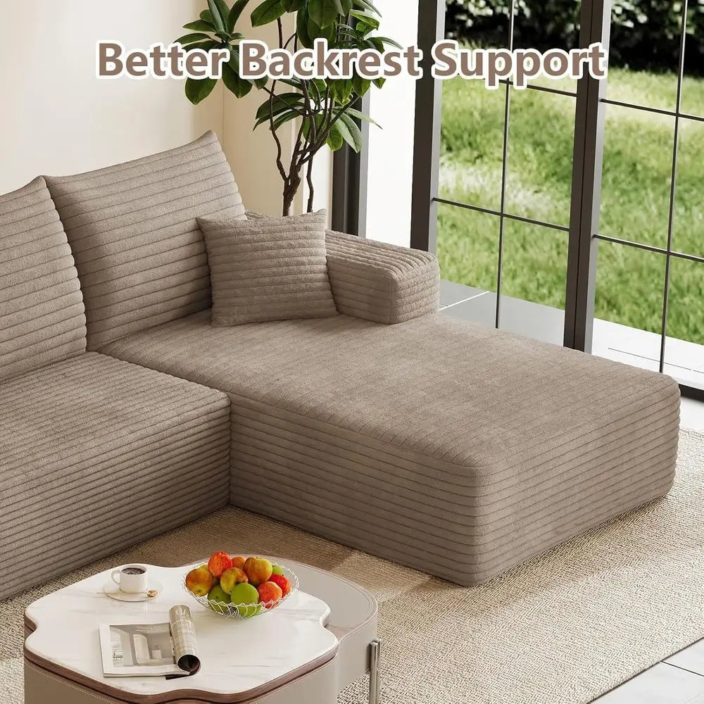 L-Shape Corduroy Sectional Couch