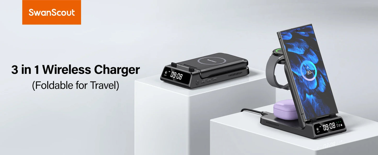 ChronoCharge Foldable 3-in-1 Wireless Charging Station