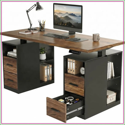Black Walnut Standing Desk with Drawers