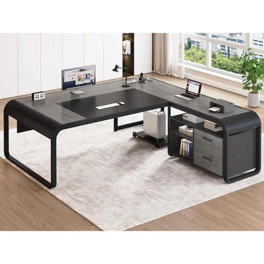 Nova L-Shaped Executive Desk with Storage & Charging Station