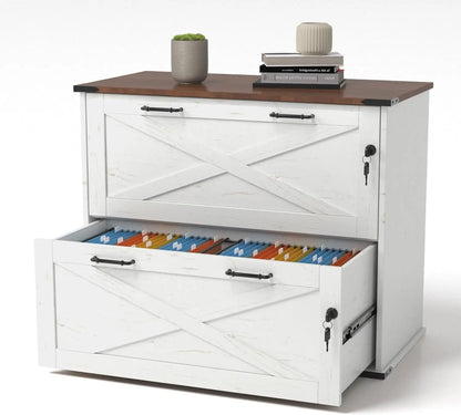 Farmhouse Locking Filing Cabinet with Barn Door Design
