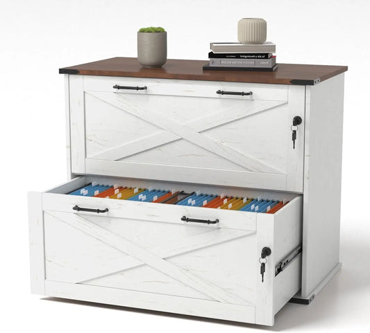 Farmhouse Locking Filing Cabinet with Barn Door Design