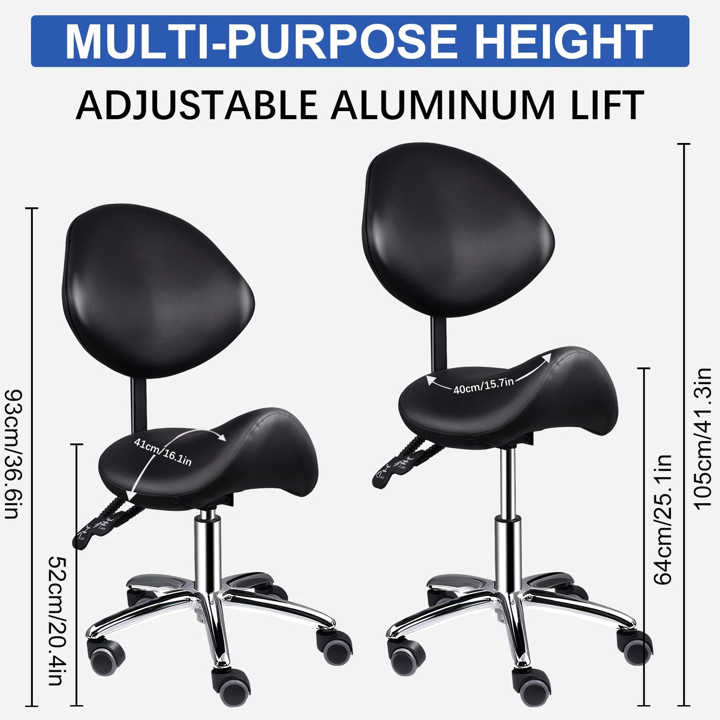 Rolling Saddle Chair with Backrest