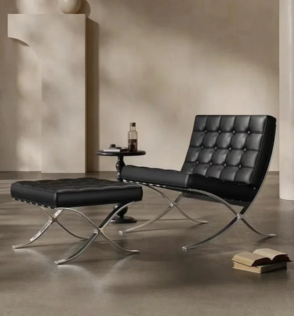 Barcelona-Style Leather Lounge Chair
