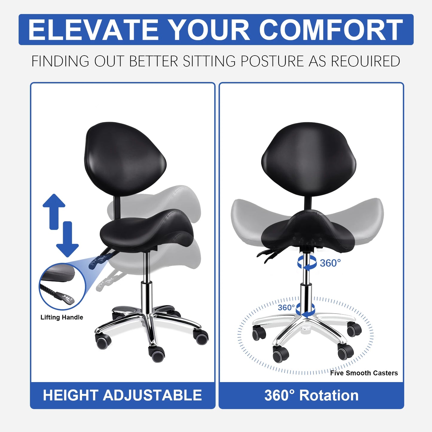 Rolling Saddle Chair with Backrest