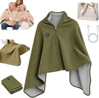 Heated Cape Shawl USB Powered Zip-Front Knit Fleece