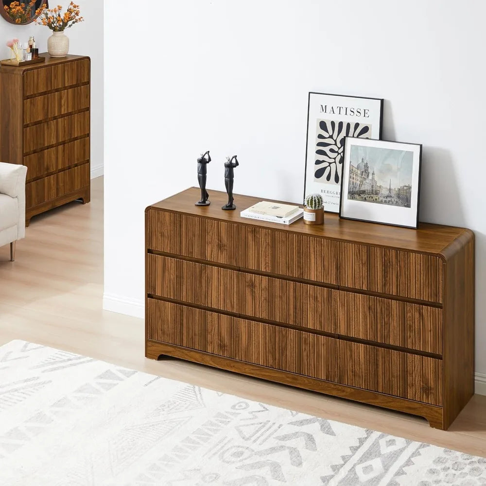 Premium 9-Drawer Wood Dresser with Fluted Modern Design