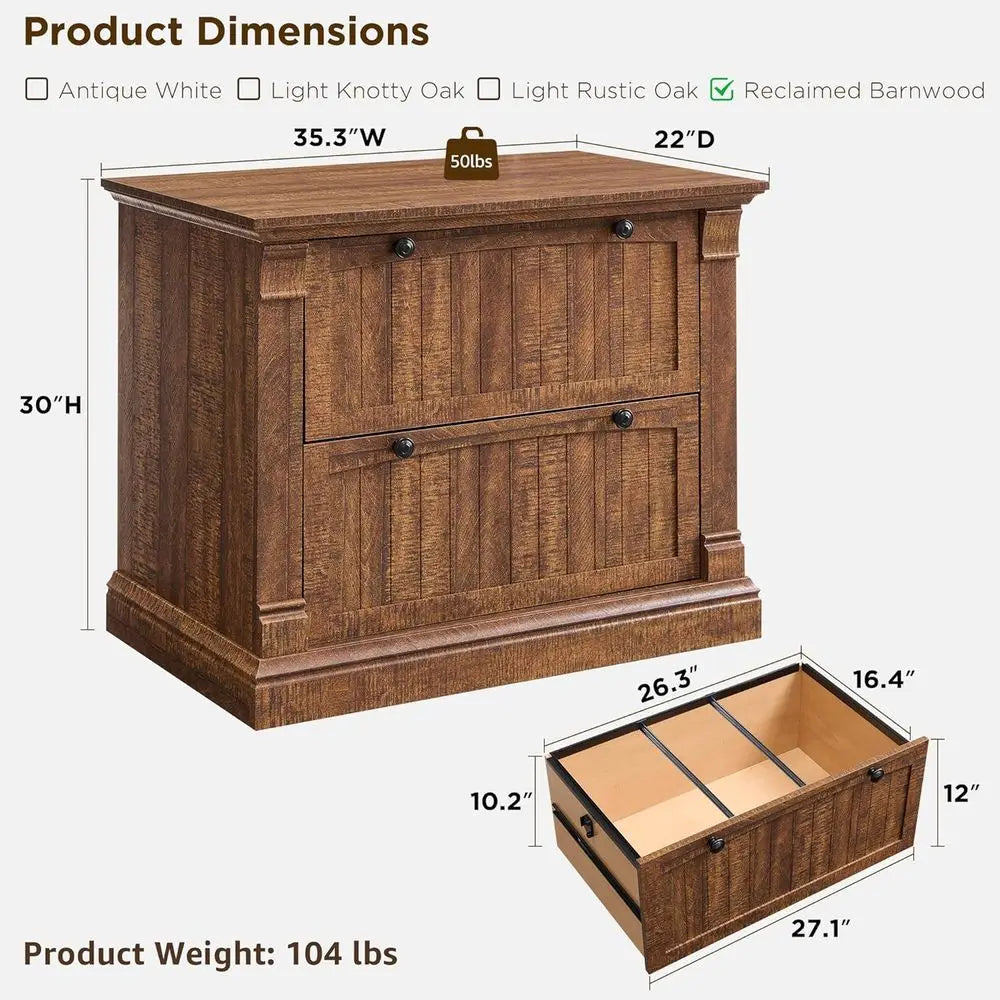 Farmhouse Wood Filing Cabinet with Dual File Drawers