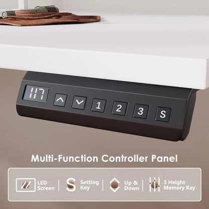 Electric L-Shaped Standing Desk with Keyboard Tray & Charging Station