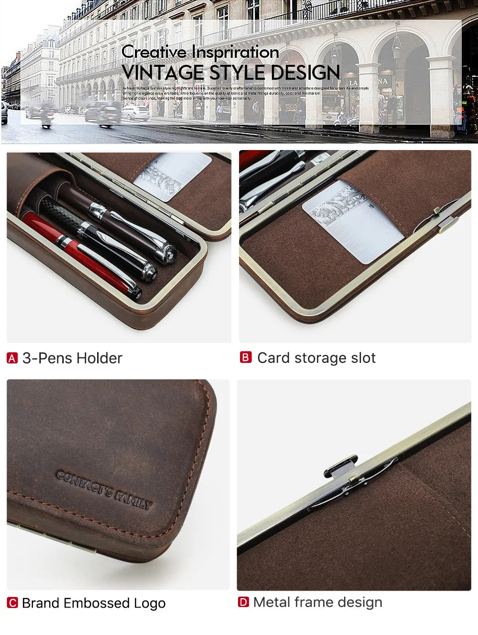 Vintage 3-Slot Leather Pen Case