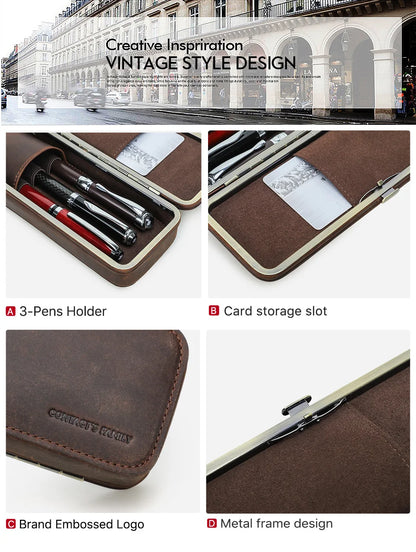Vintage 3-Slot Leather Pen Case