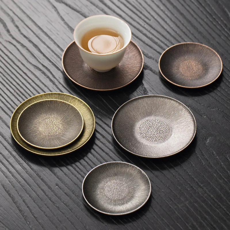Antique Alloy Teacup Coaster Set