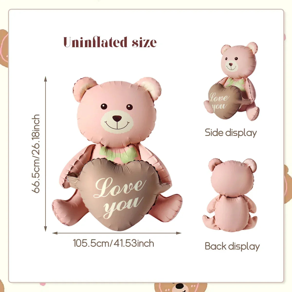 3D Heart Bear Foil Balloon - Party Decor