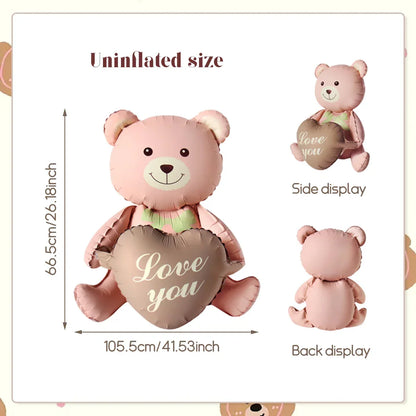 3D Heart Bear Foil Balloon - Party Decor