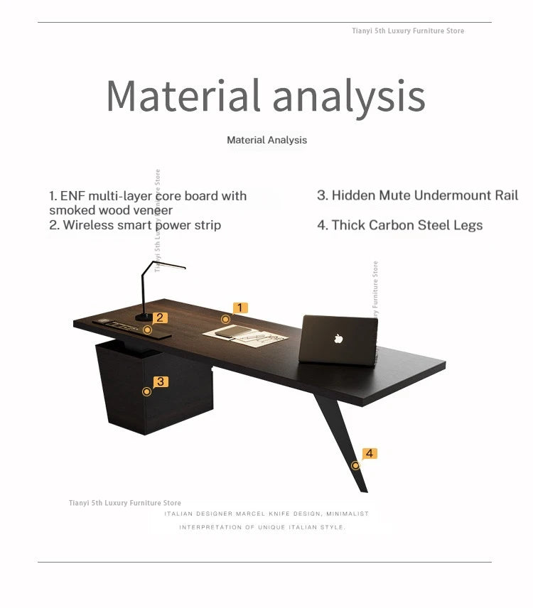 Milano Italian Minimalist Solid Wood Office Desk