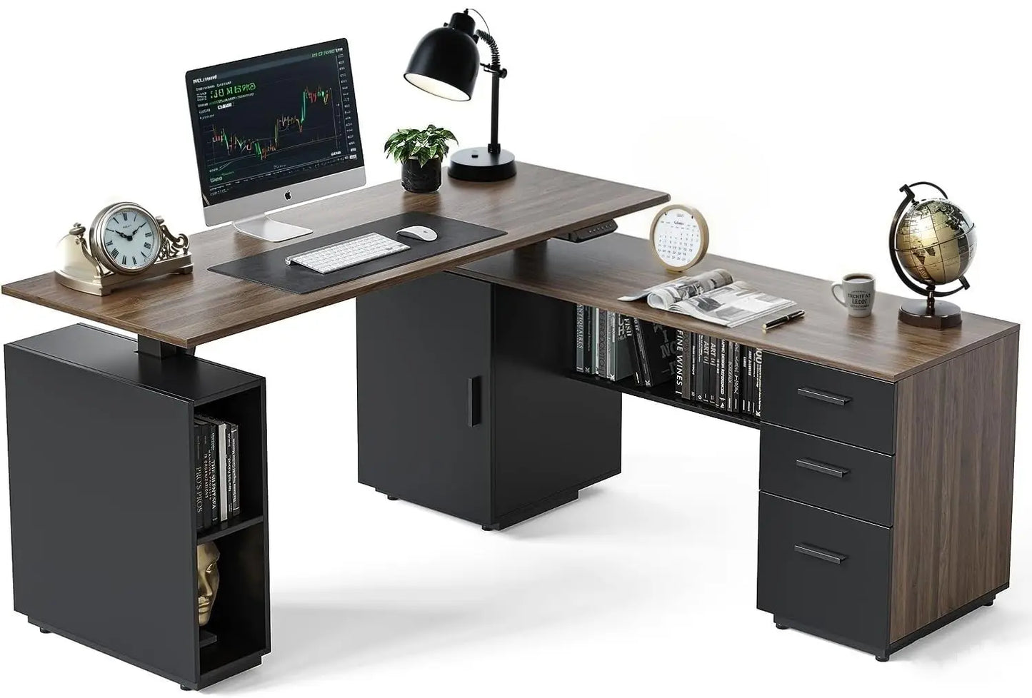 Camden 66" Electric L-Shaped Standing Desk with Storage