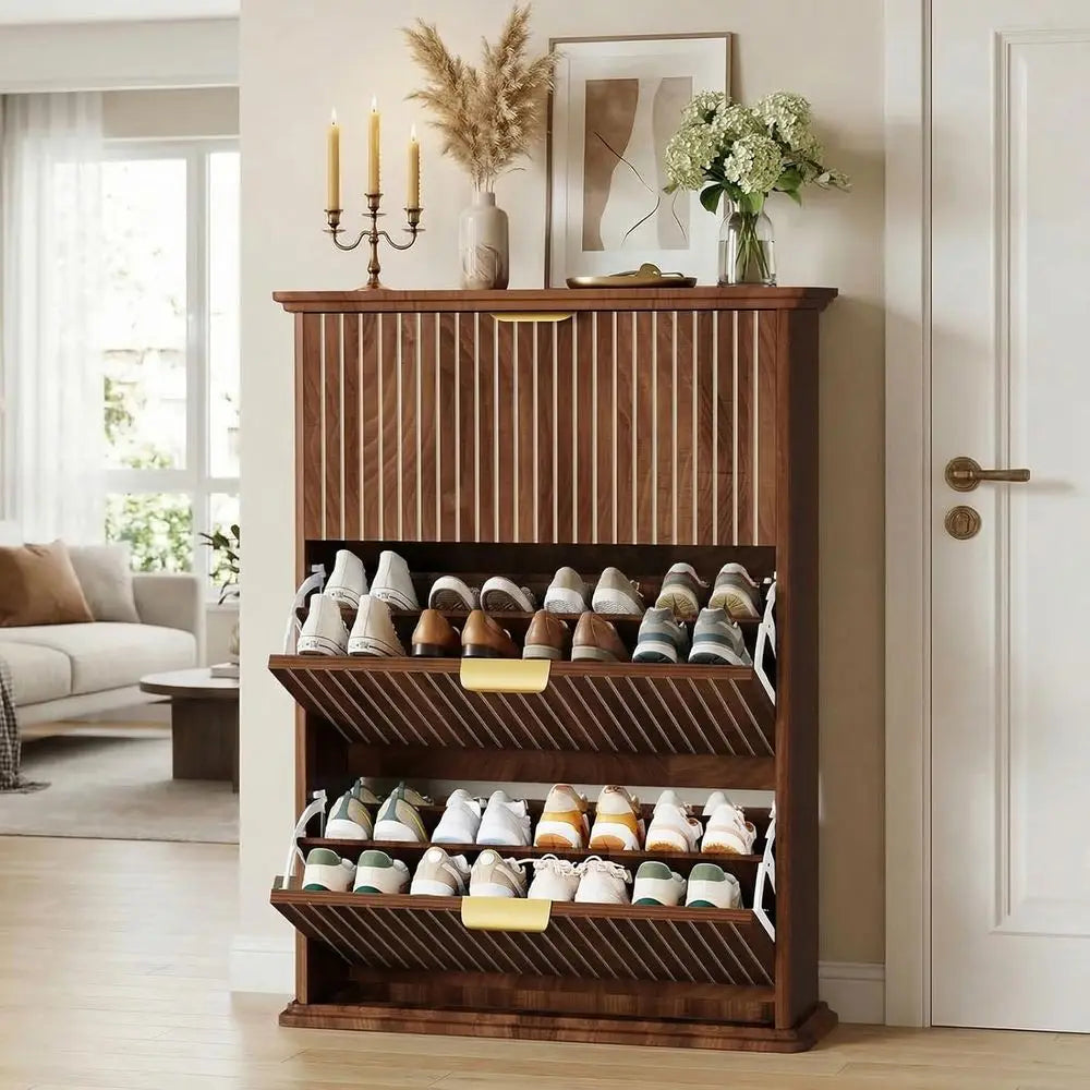 Rounded Walnut Shoe Cabinet