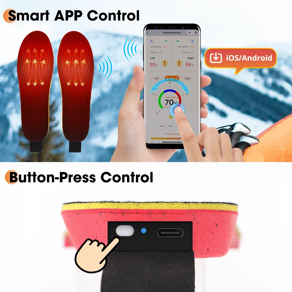 Rechargeable Heated Insoles | App-Controlled Foot Warmers for Winter Boots