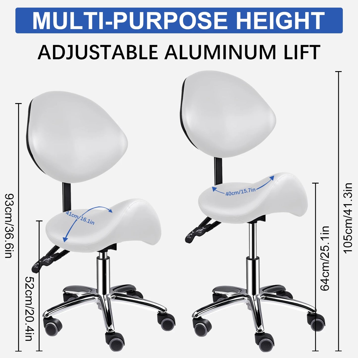 Rolling Saddle Chair with Backrest