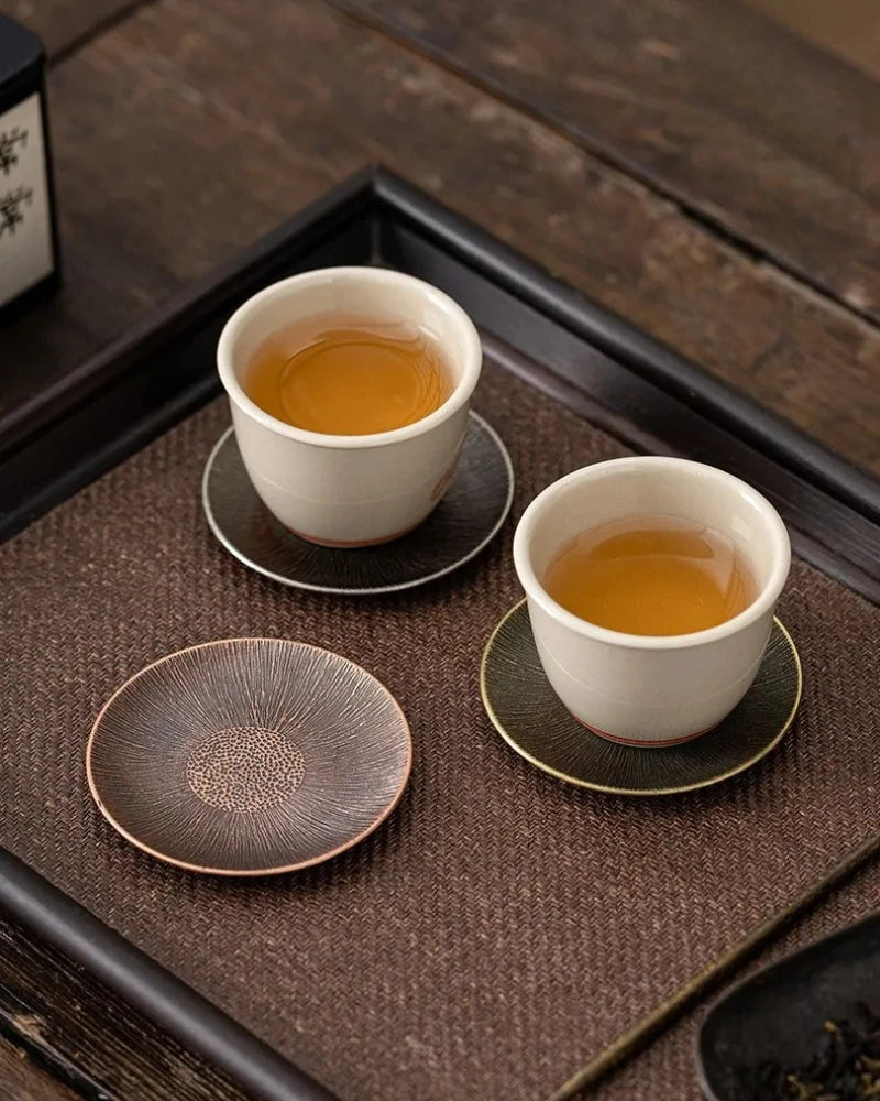 Antique Alloy Teacup Coaster Set