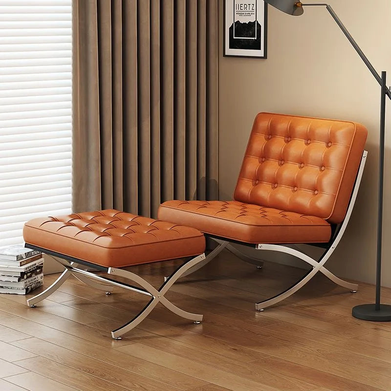 Barcelona-Style Leather Lounge Chair