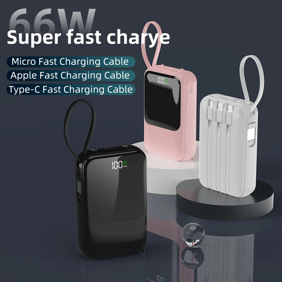 Large Capacity Power Bank with Built-In Cable