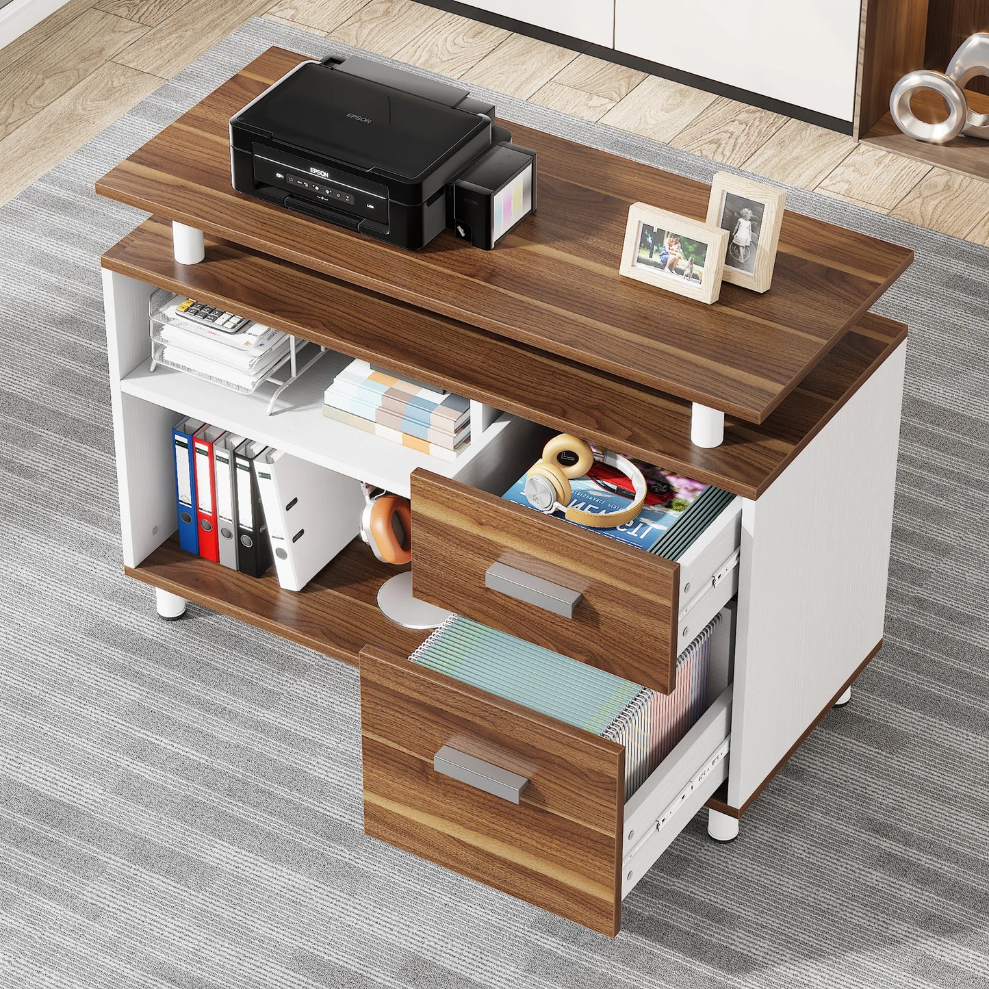 Parkview L-Shaped Executive Desk with Storage Cabinet & File Drawer