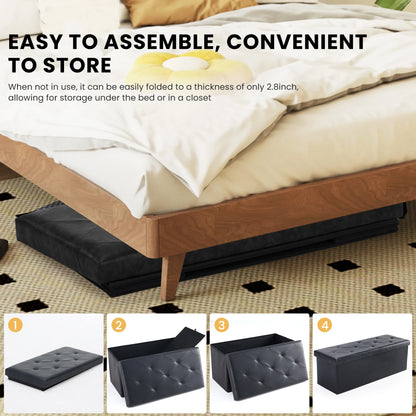 Leather Folding Storage Ottoman