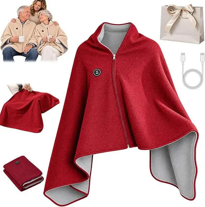 Heated Cape Shawl USB Powered Zip-Front Knit Fleece