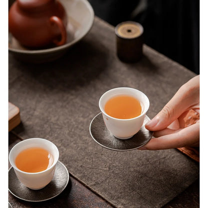 Antique Alloy Teacup Coaster Set