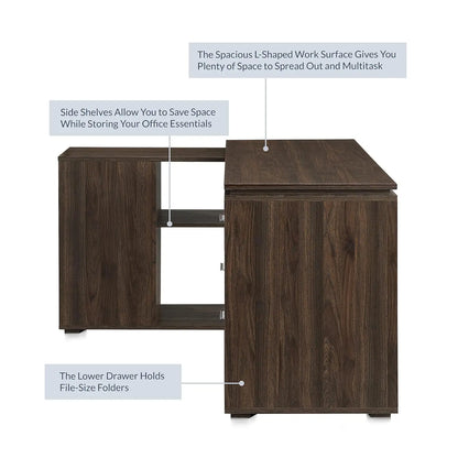 60" Dark Walnut L-Shaped Corner Desk