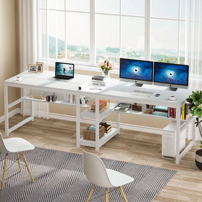 Two-Person Desk with Bookshelf