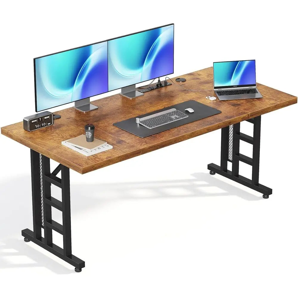 Modern Computer Desk with Power Outlet & USB Charging Ports