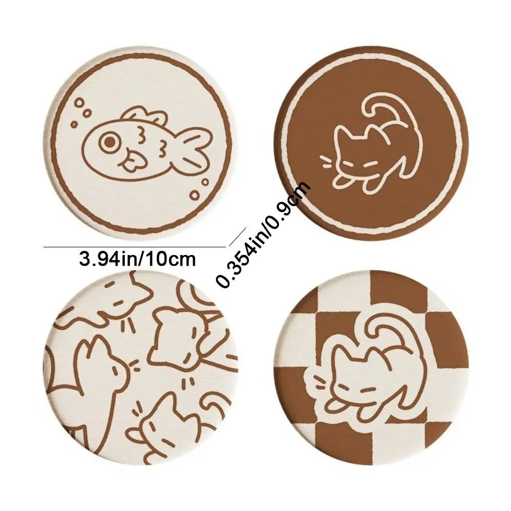 Cartoon Cat Diatom Mud Coaster