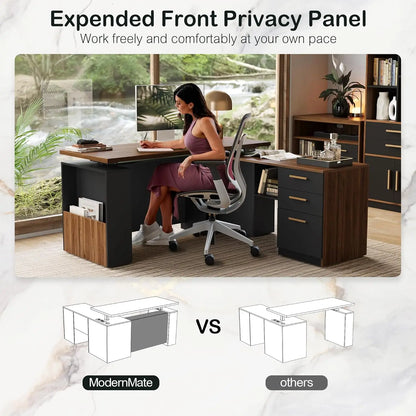 63" Standing Desk with Privacy Panel & File Cabinet