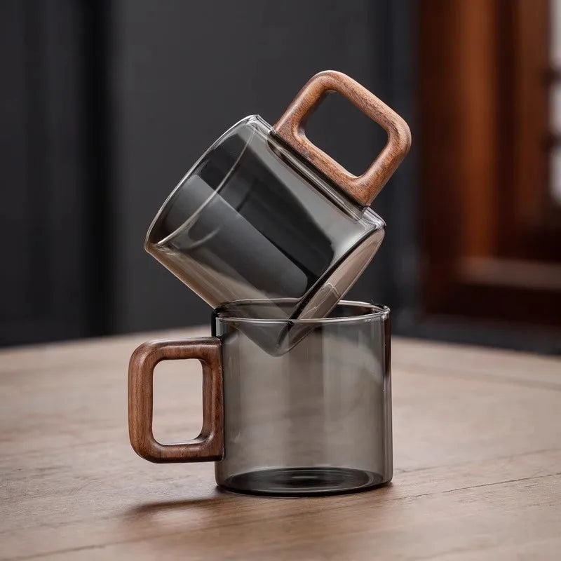 360ml Glass Tea Cup with Wood Handle