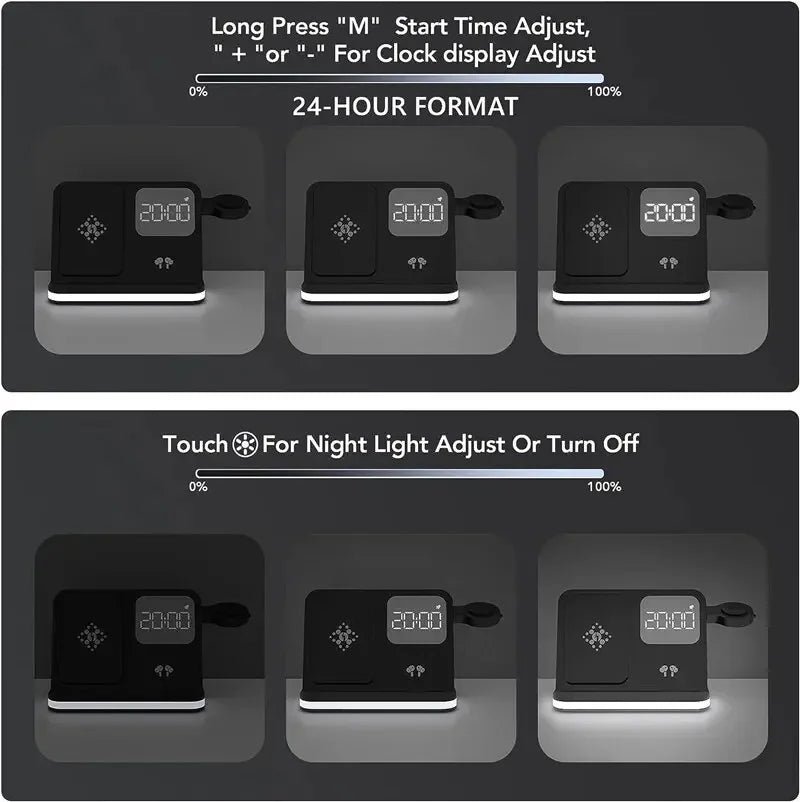 AuraCharge Pro 6-in-1 Wireless Charging Station with LED Clock