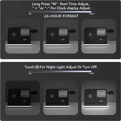 AuraCharge Pro 6-in-1 Wireless Charging Station with LED Clock