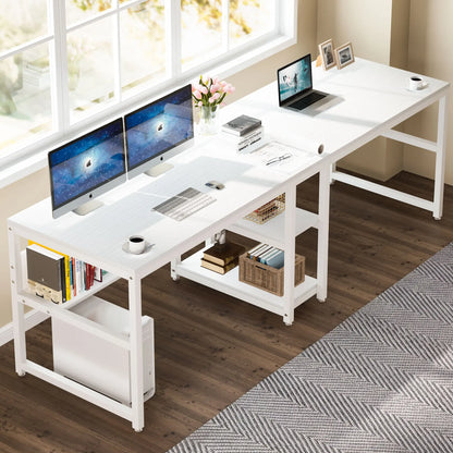 Two-Person Desk with Bookshelf