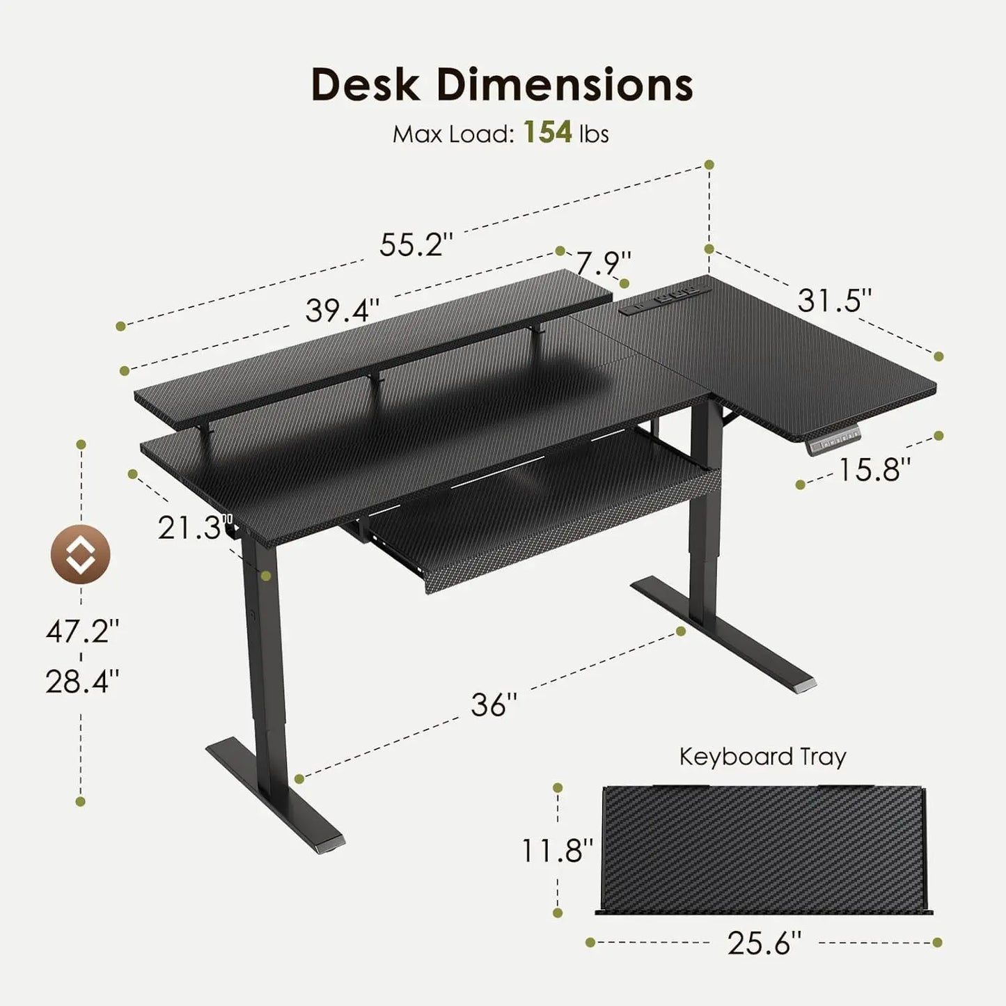Draven Carbon L-Shaped Standing Desk