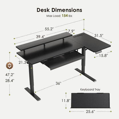 Draven Carbon L-Shaped Standing Desk