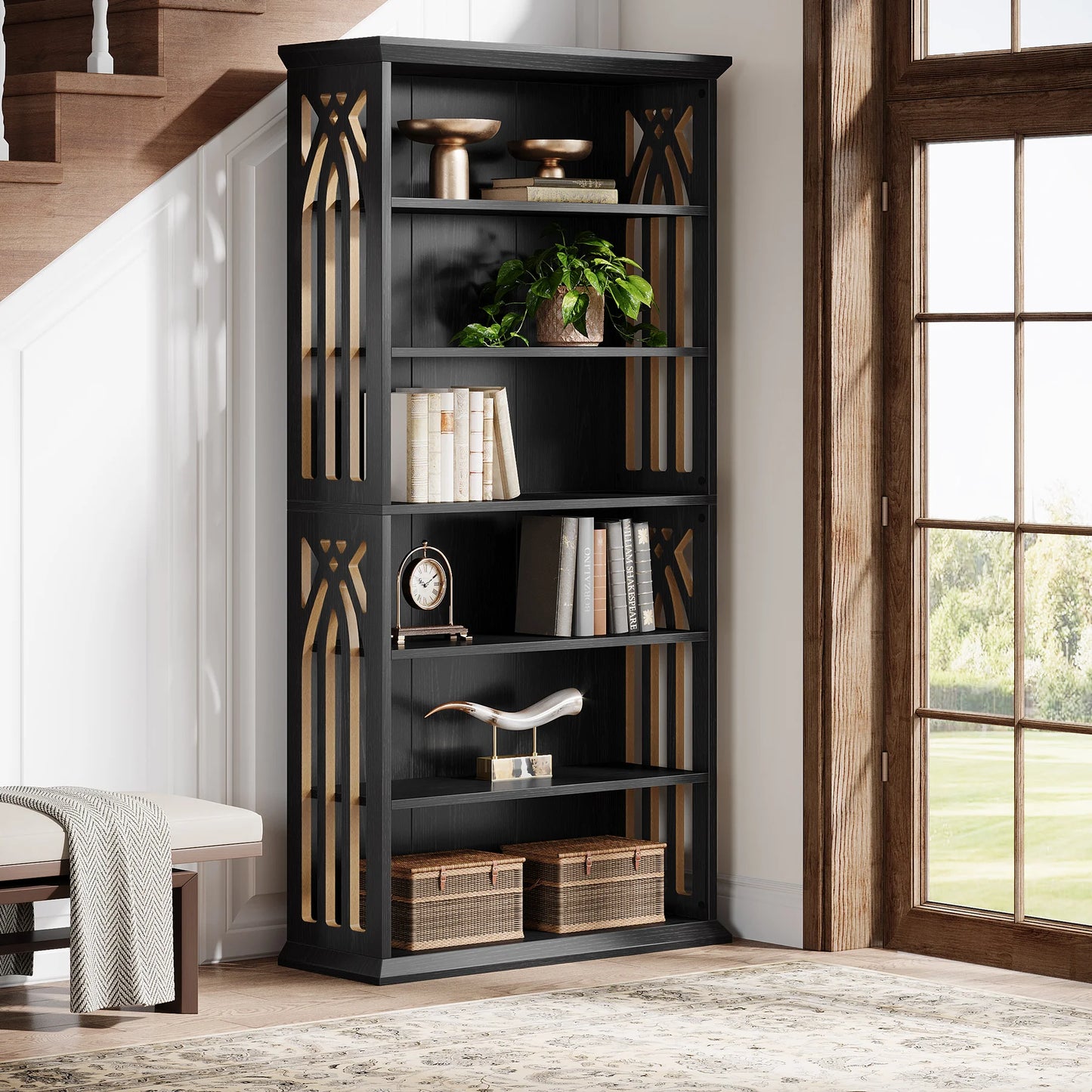 Ashcroft 6-Tier Bookcase with Adjustable Shelves & Storage Cabinet