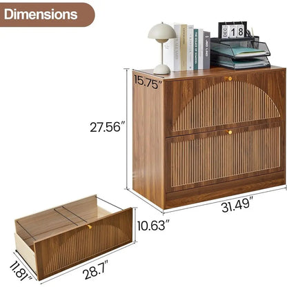 Premium Walnut Filing Cabinet with Fluted Drawers & Spacious Storage